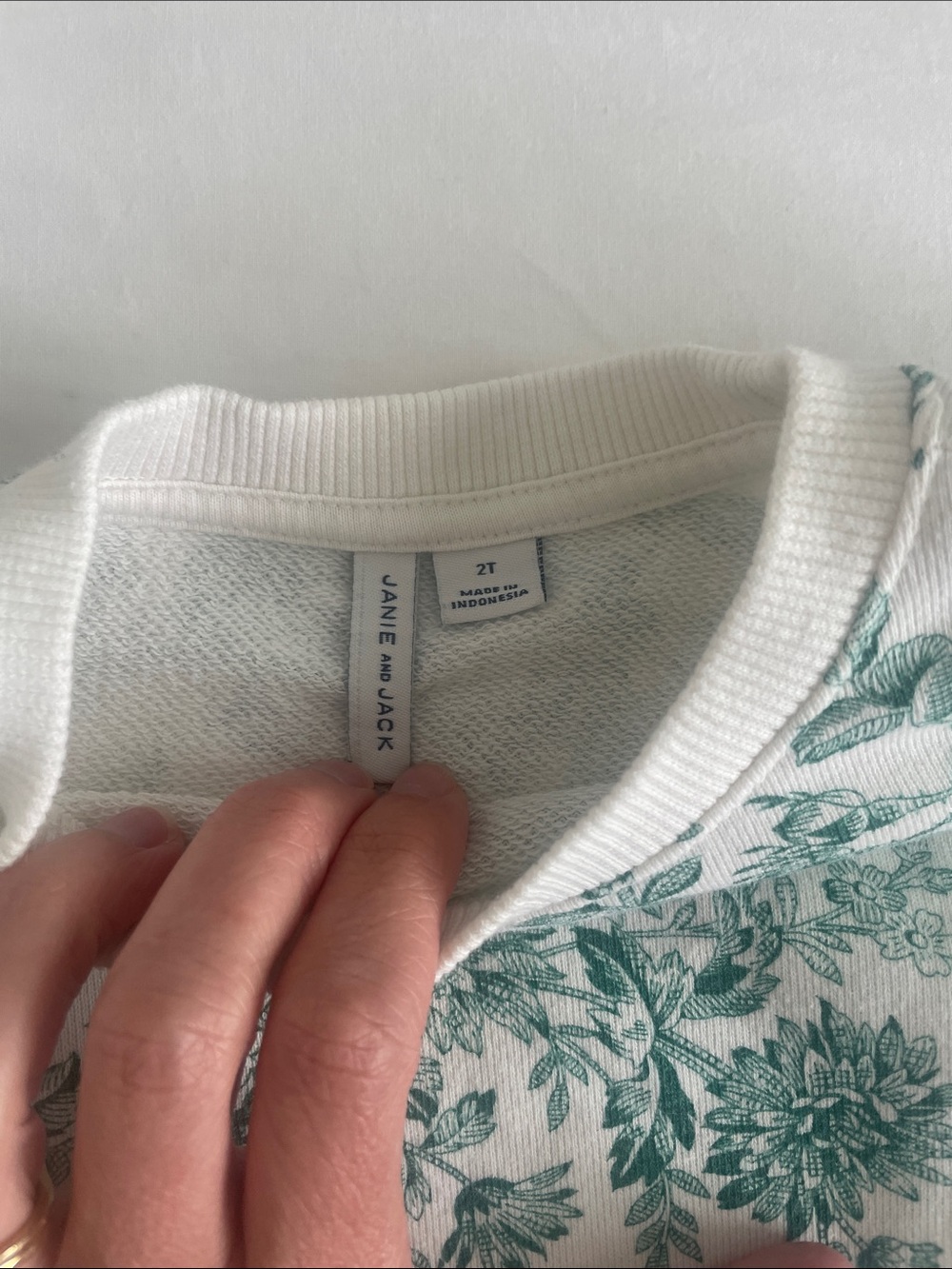 Janie and Jack White Sweatshirt with Teal Green Nature Print 2T (EUC) - Picture 2 of 6